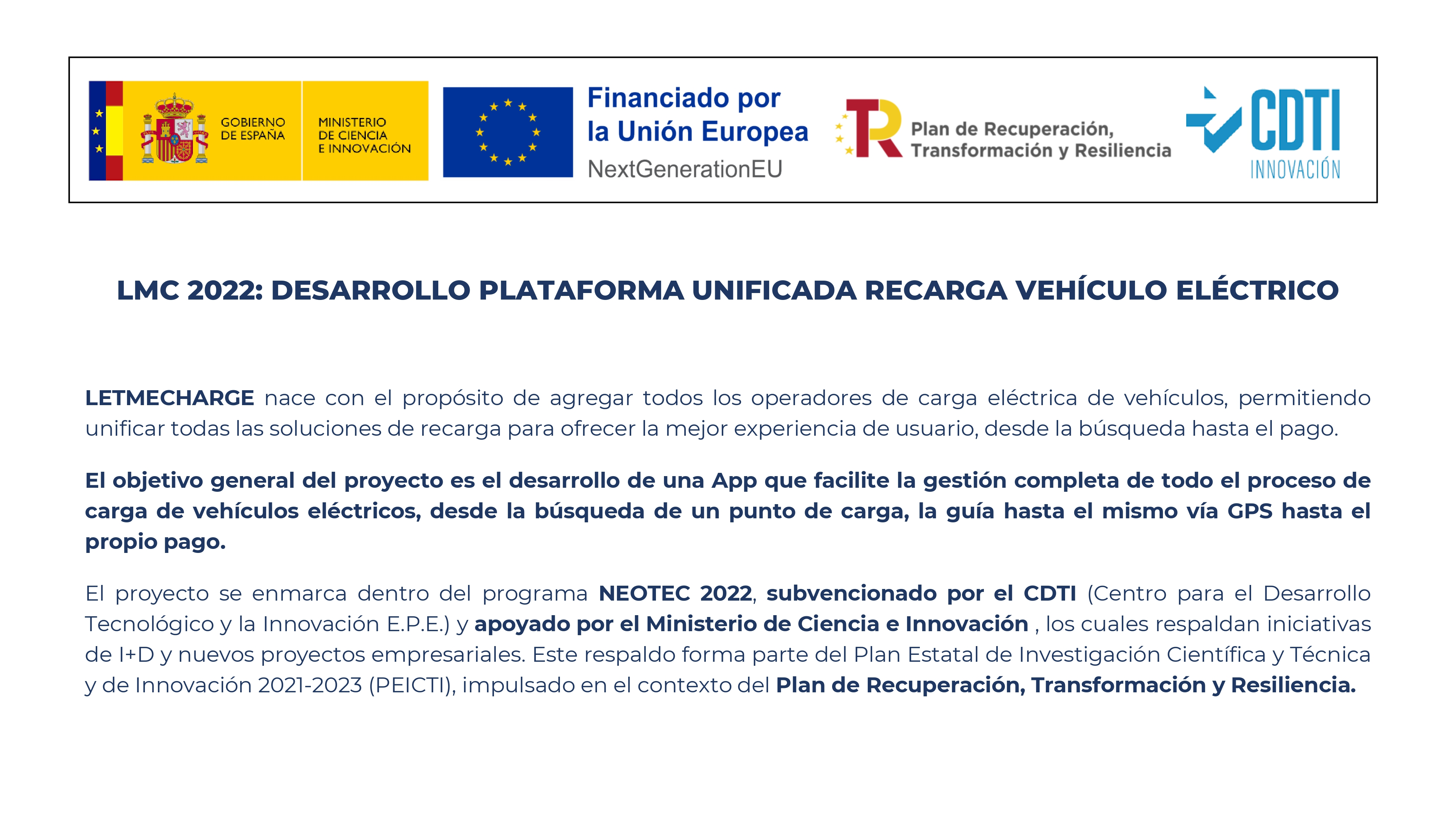 LetMeCharge culmina con éxito su proyecto NEOTEC 2022